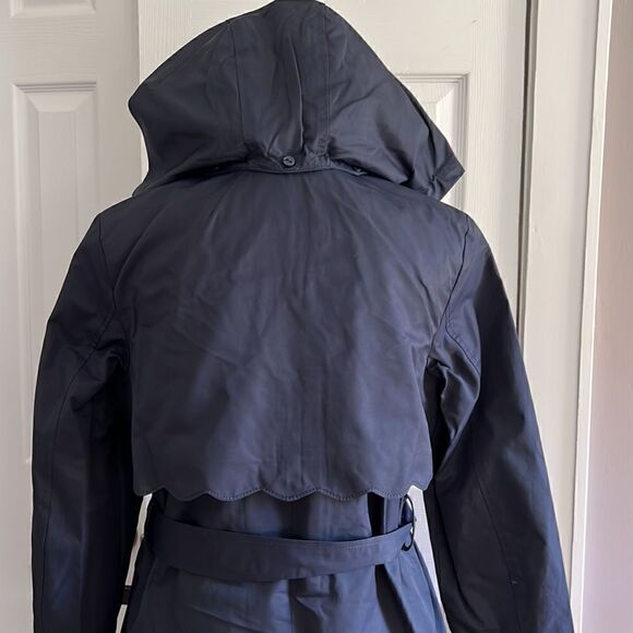 Kate Spade Scalloped Hooded Trench Coat Navy Blue Size S - Picture 12 of 16